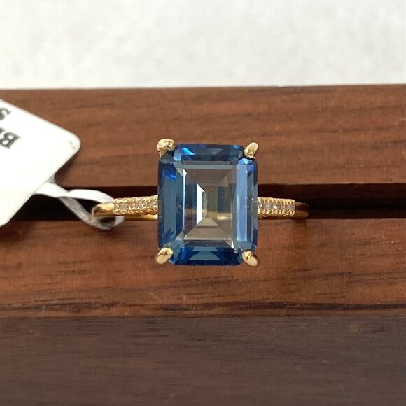 14K Gold Plated Sterling Silver 925 India Emerald Cut Blue Quartz Ring Sz 8.5 - Picture 16 of 16